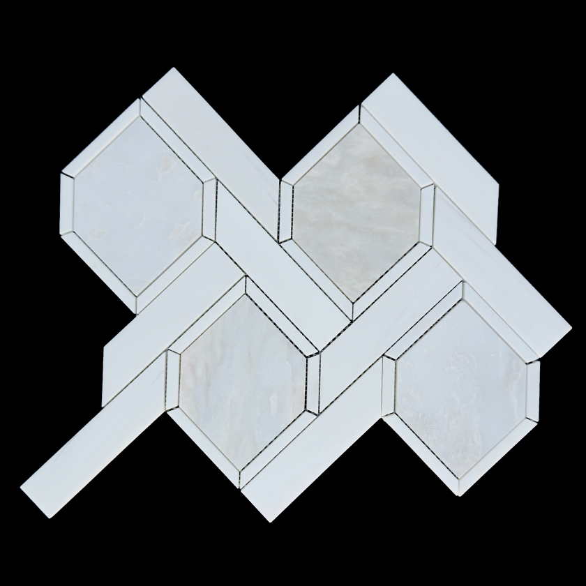 Diamonds in Latea and bianco dolomite honed marble mosaic lot image showing natural variation | The Mosaic Shop