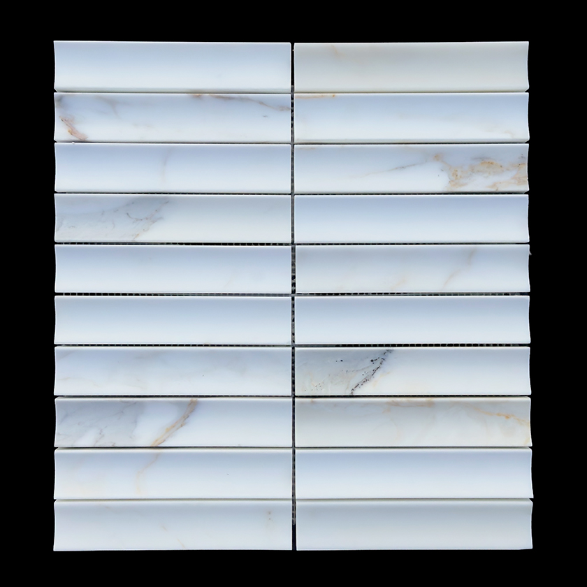 Fluted Calacatta Gold marble mosaic lot image showing natural variation | The Mosaic Shop