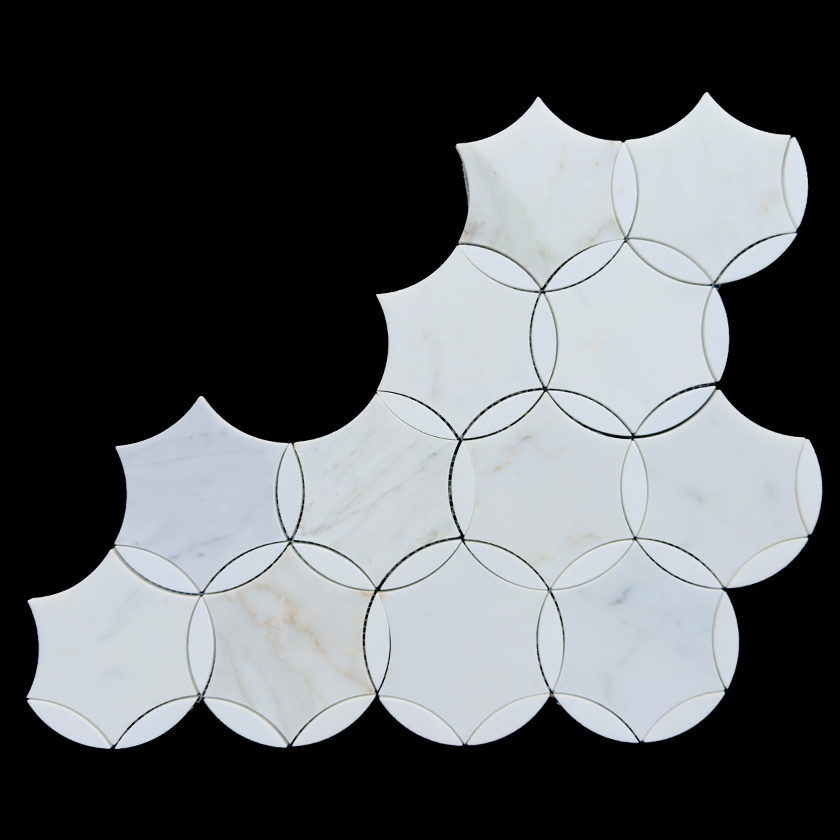 Marbella Calacatta Gold and thassos marble mosaic lot image showing natural variation | The Mosaic Shop