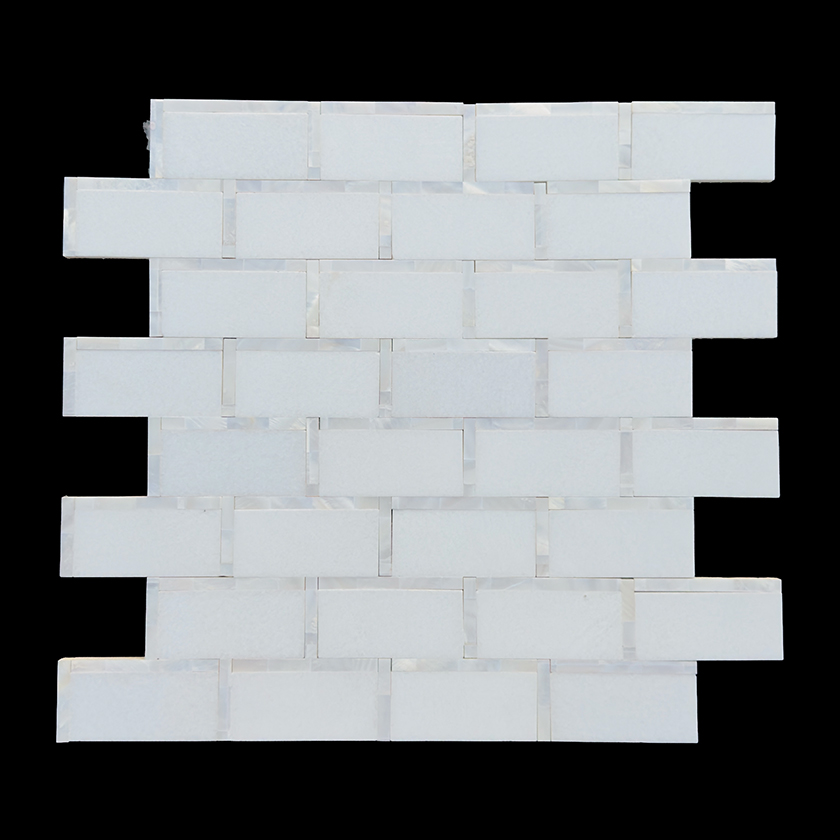 New York Brick White mother of pearl and thassos marble mosaic lot image showing natural variation | The Mosaic Shop