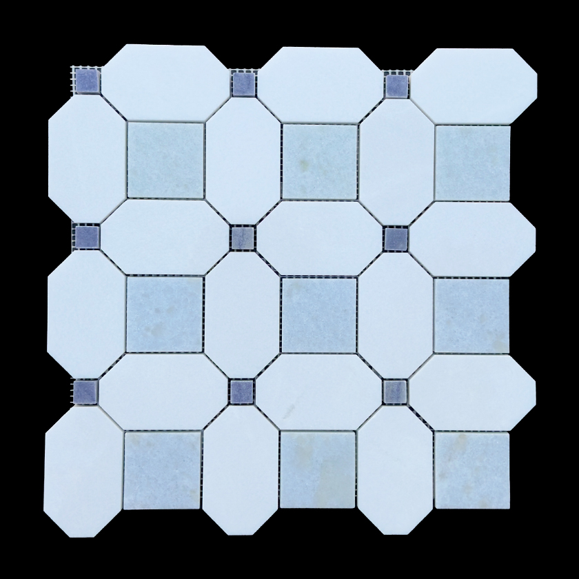 Seabreeze Cielo thassos and azul cielo marble mosaic lot image showing natural variation | The Mosaic Shop