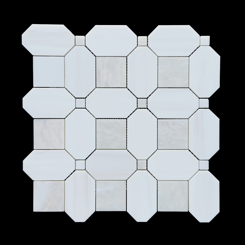 Seabreeze Latea and bianco dolomite marble mosaic lot image showing natural variation | The Mosaic Shop