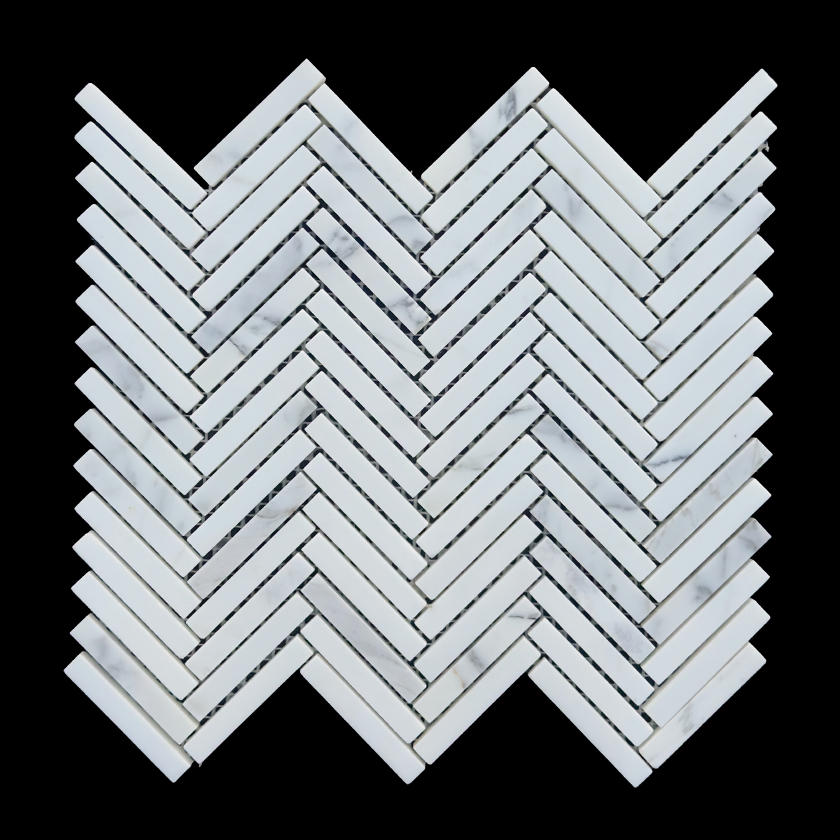 Italian Statuary Mini Herringbone polished lot image showing natural variation | The Mosaic Shop