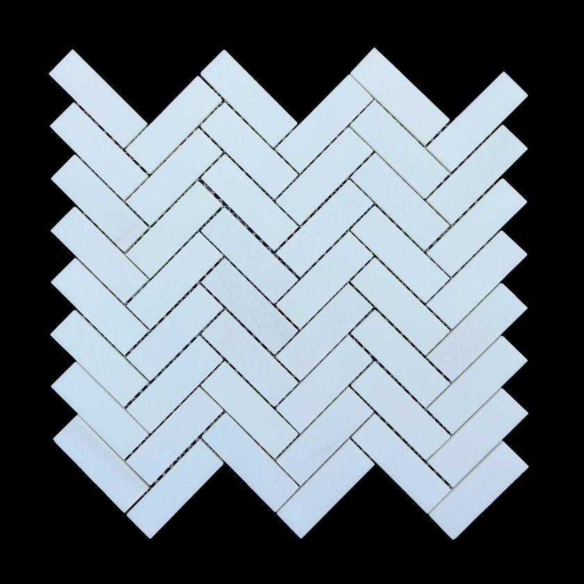 Thassos Herringbone marble mosaic polished lot image showing natural variation | The Mosaic Shop