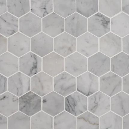 Bianco Carrara 2x2 polished hexagon marble mosaic tile | The Mosaic Shop