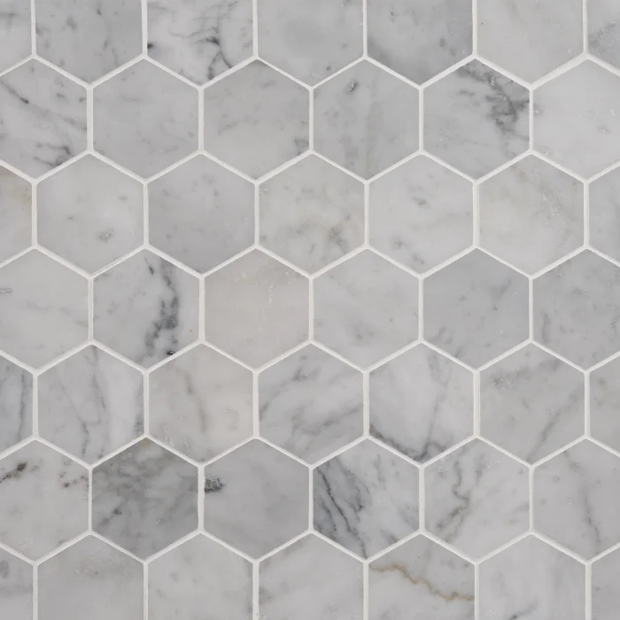 Bianco Carrara 2x2 polished hexagon marble mosaic tile | The Mosaic Shop