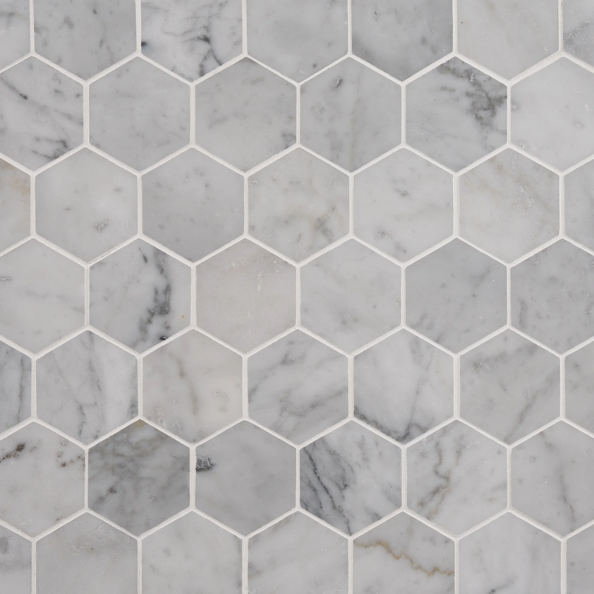 Bianco Carrara 2x2 polished hexagon marble mosaic tile | The Mosaic Shop