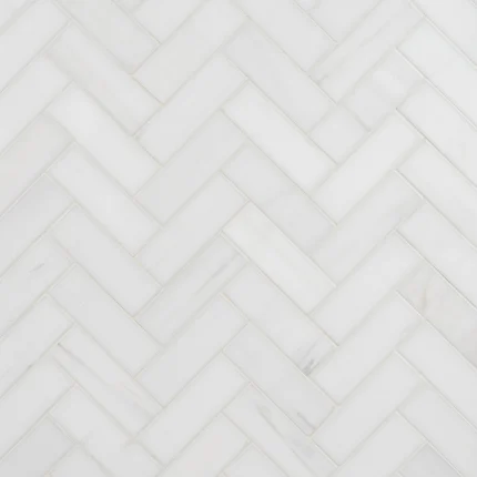 Dolomite 1x3 polished herringbone marble mosaic tile | The Mosaic Shop