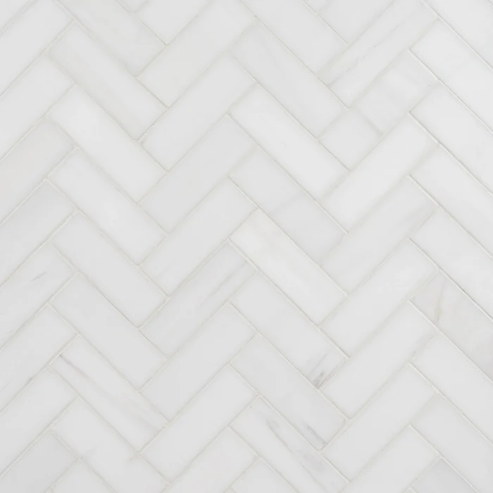 Dolomite 1x3 polished herringbone marble mosaic tile | The Mosaic Shop