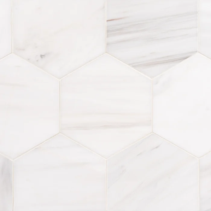 Bianco Dolomite 5x5 polished hexagon marble mosaic tile | The Mosaic Shop