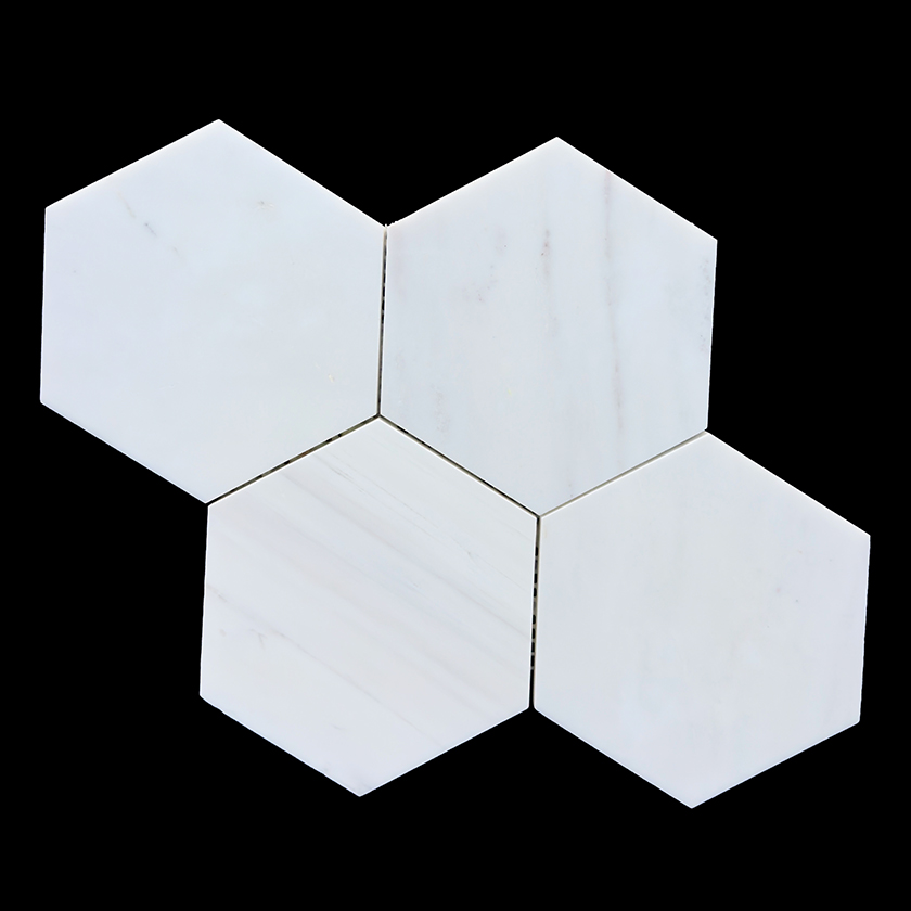 Bianco Dolomite Hexagon lot image showing natural variation | The Mosaic Shop
