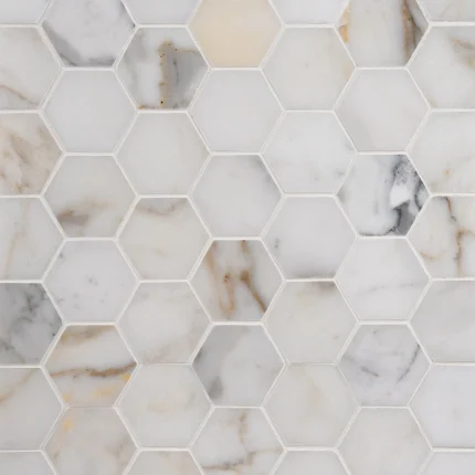 Calacatta Gold 2x2 polished hexagon marble mosaic tile The Mosaic Shop