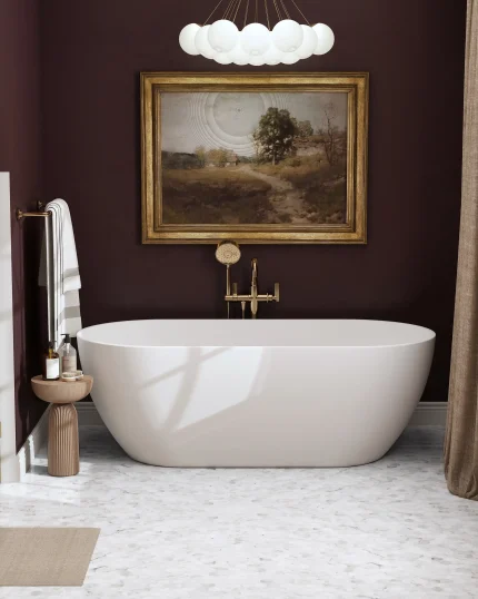 Calacatta Gold polished hexagon marble mosaic tile installed on a bathroom floor