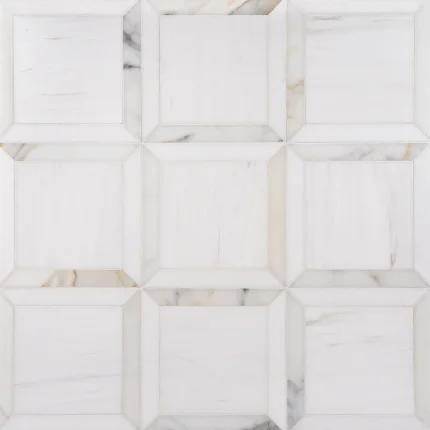 Casa Grande Thassos Bianco Dolomite and Calacatta Gold polished frame marble mosaic tile | The Mosaic Shop