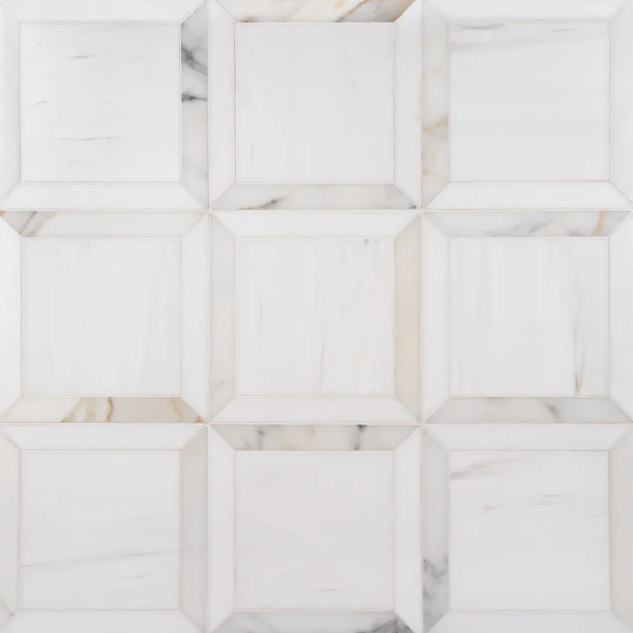 Casa Grande Thassos Bianco Dolomite and Calacatta Gold polished frame marble mosaic tile | The Mosaic Shop