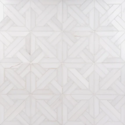 Crossroad in White Bianco Dolomite and Thassos polished parquet marble mosaic tile | The Mosaic Shop