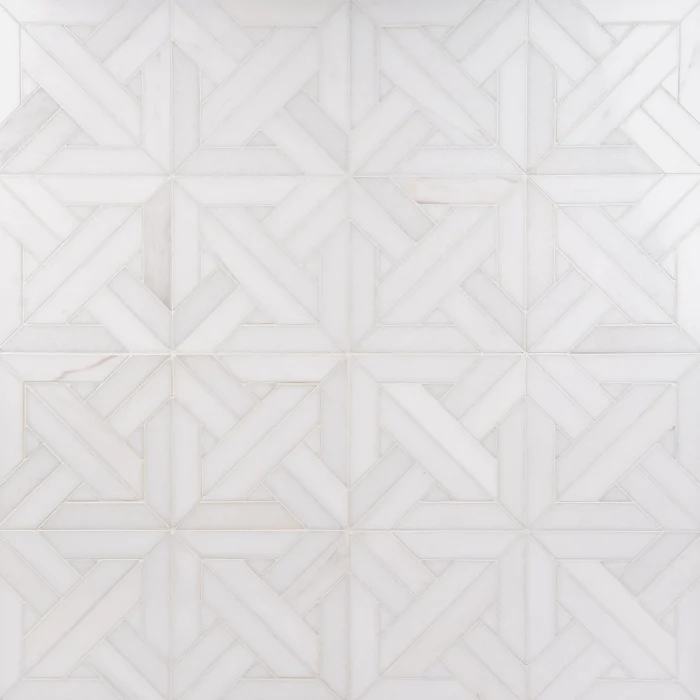 Crossroad in White Bianco Dolomite and Thassos polished parquet marble mosaic tile | The Mosaic Shop