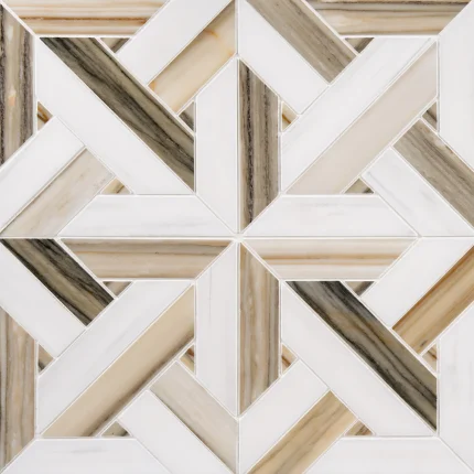 Crossroad in Zebrino and Bianco Dolomite and zebrino marble polished parquet pattern marble mosaic tile | The Mosaic Shop
