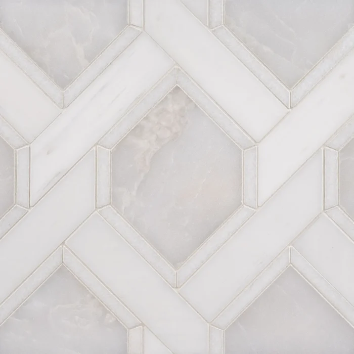 Diamonds in Latea Via Latea Thassos and Bianco Dolomite honed diamond lattice marble mosaic tile | The Mosaic Shop
