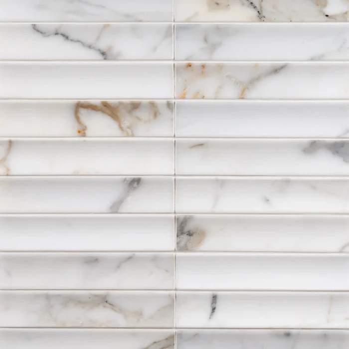 Fluted Calacatta Gold honed three-dimensional marble mosaic tile | The Mosaic Shop