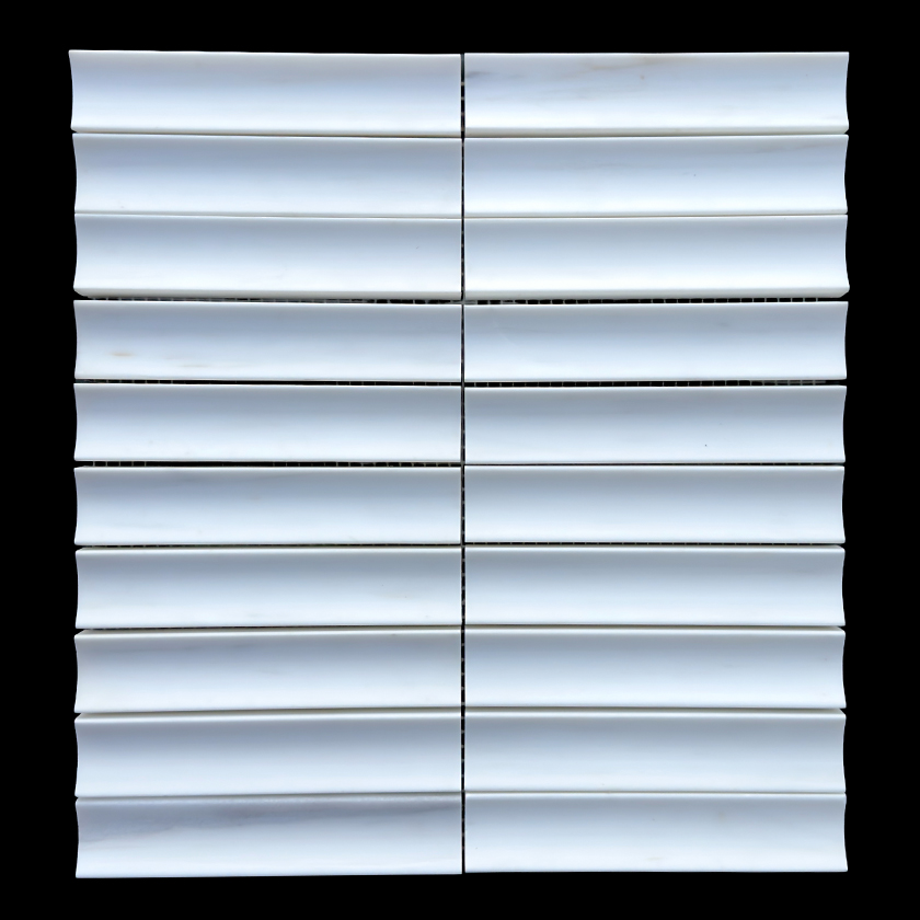 Fluted Bianco Dolomite marble mosaic lot image showing natural variation | The Mosaic Shop