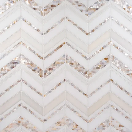 Infinity Chevron natural Thassos marble jade and warm mother of pearl mosaic tile | The Mosaic Shop