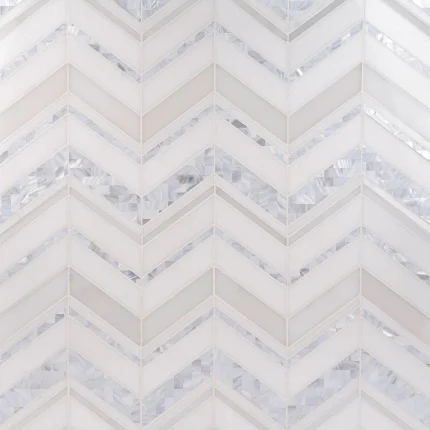 Infinity Chevron White Thassos marble jade and white mother of pearl mosaic tile | The Mosaic Shop