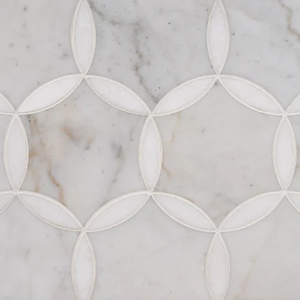 Marbella Calacatta Gold and Thassos polished floral geometric marble mosaic tile | The Mosaic Shop