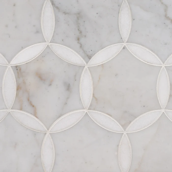 Marbella Calacatta Gold and Thassos polished floral geometric marble mosaic tile | The Mosaic Shop