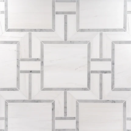 Myrtle Carrara Bianco Dolomite and Carrara polished waterjet marble mosaic tile | The Mosaic Shop