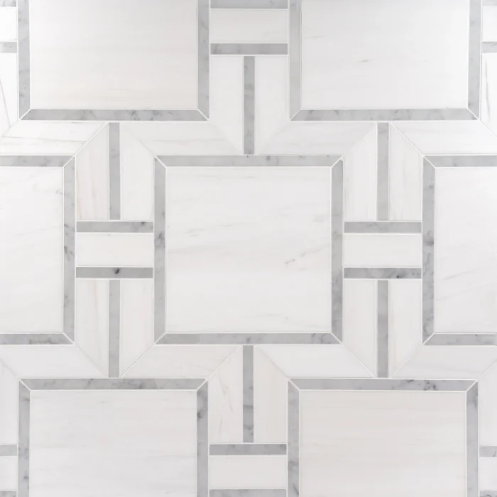 Myrtle Carrara Bianco Dolomite and Carrara polished waterjet marble mosaic tile | The Mosaic Shop