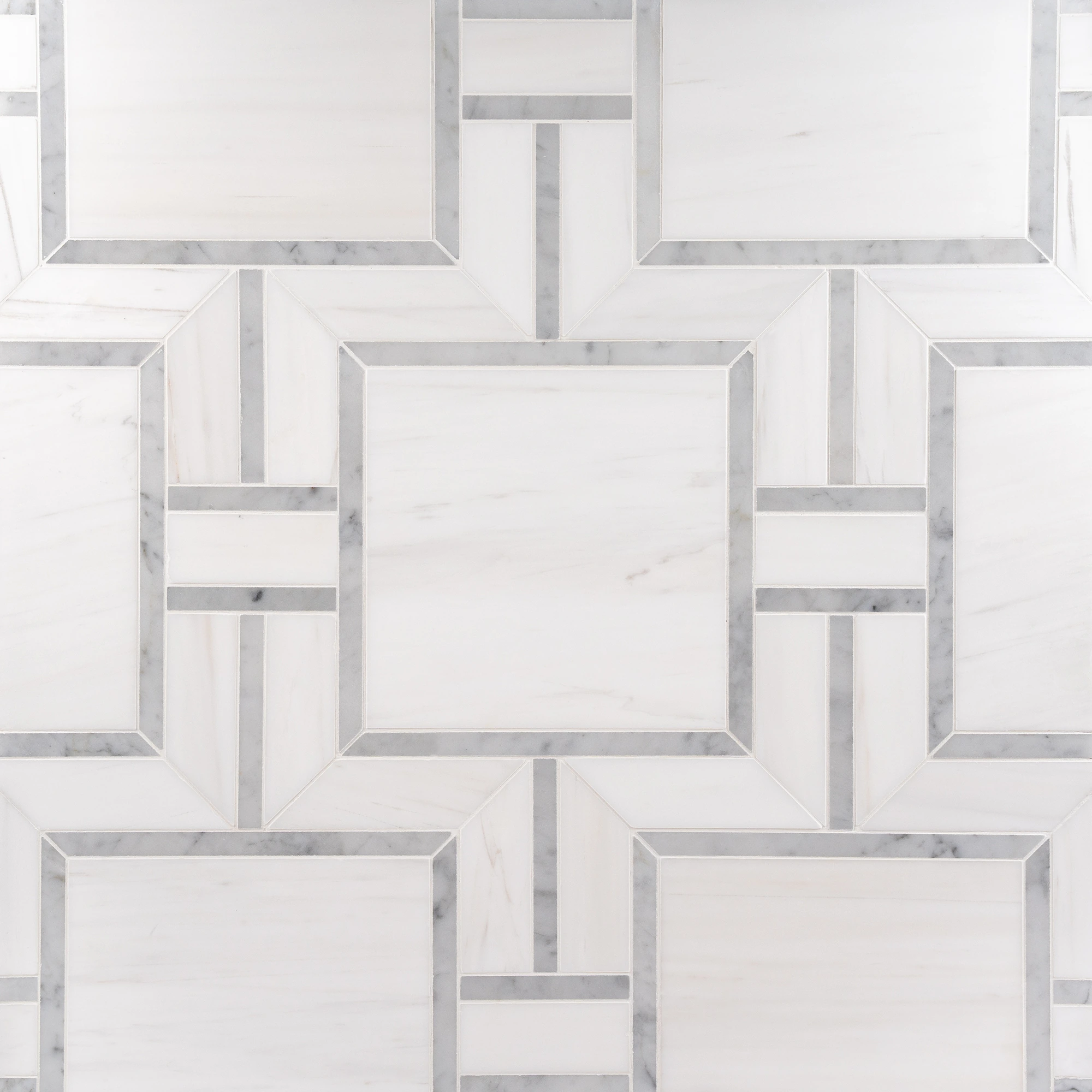 Myrtle Carrara Bianco Dolomite and Carrara polished waterjet marble mosaic tile | The Mosaic Shop