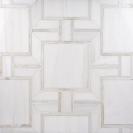 Myrtle Latea Bianco Dolomite and Via Latea polished waterjet marble mosaic tile | The Mosaic Shop