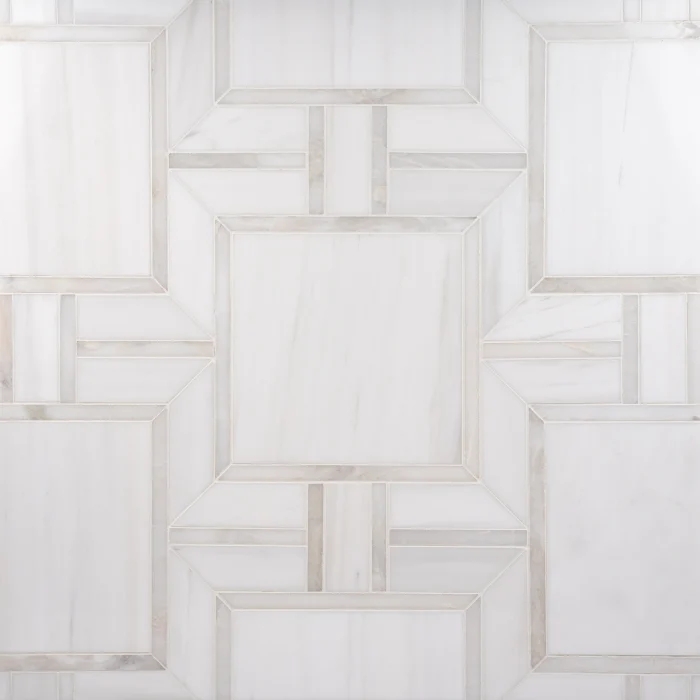 Myrtle Latea Bianco Dolomite and Via Latea polished waterjet marble mosaic tile | The Mosaic Shop