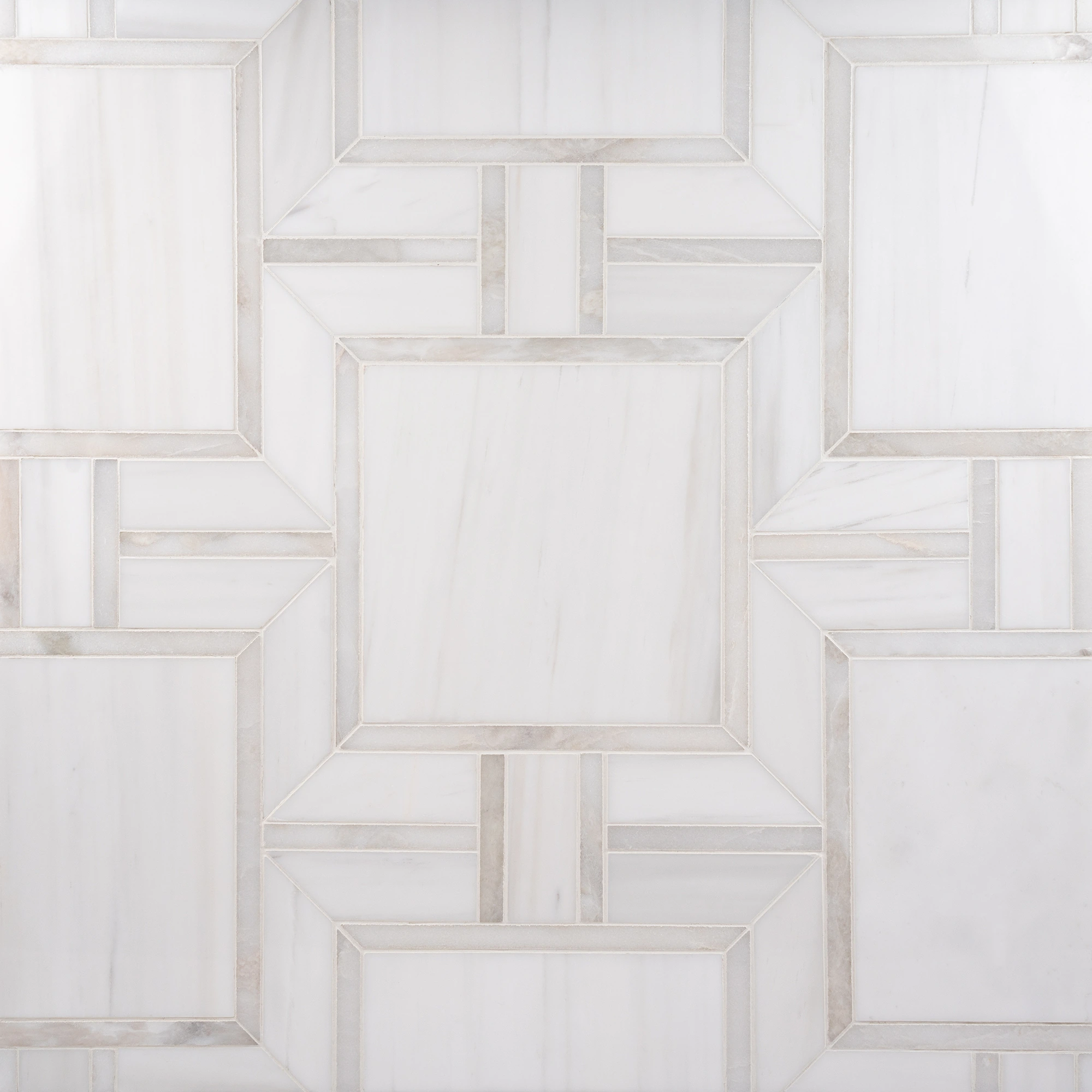 myrtle-latea-marble-mosaic Myrtle Latea Bianco Dolomite and Via Latea polished waterjet marble mosaic tile | The Mosaic Shop