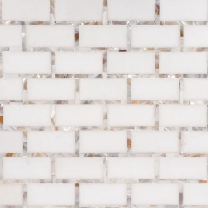 New York Brick natural Thassos marble and warm mother of pearl mosaic tile | The Mosaic Shop