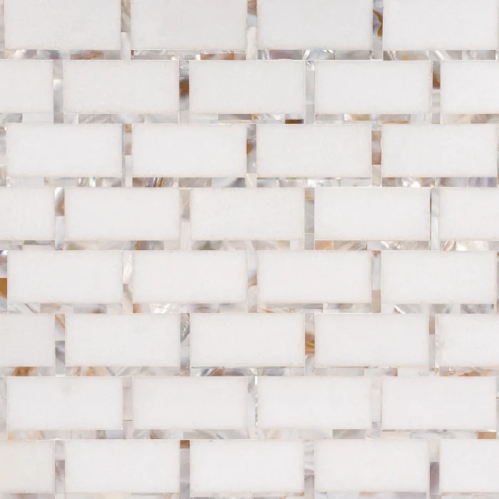 New York Brick natural Thassos marble and warm mother of pearl mosaic tile | The Mosaic Shop