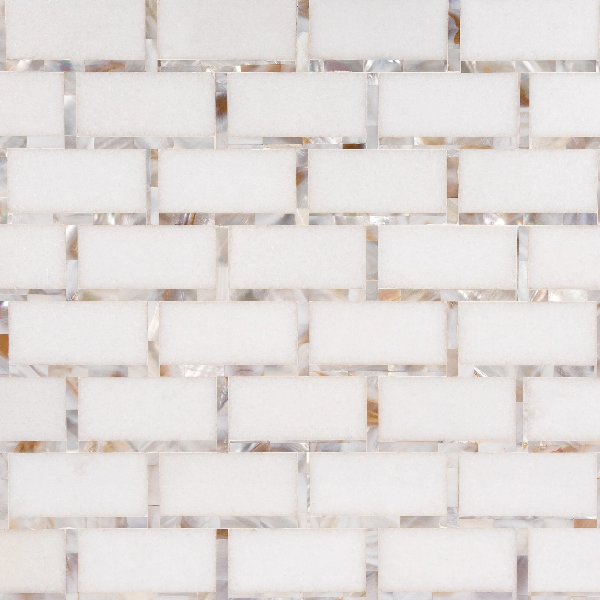 New York Brick natural Thassos marble and warm mother of pearl mosaic tile | The Mosaic Shop