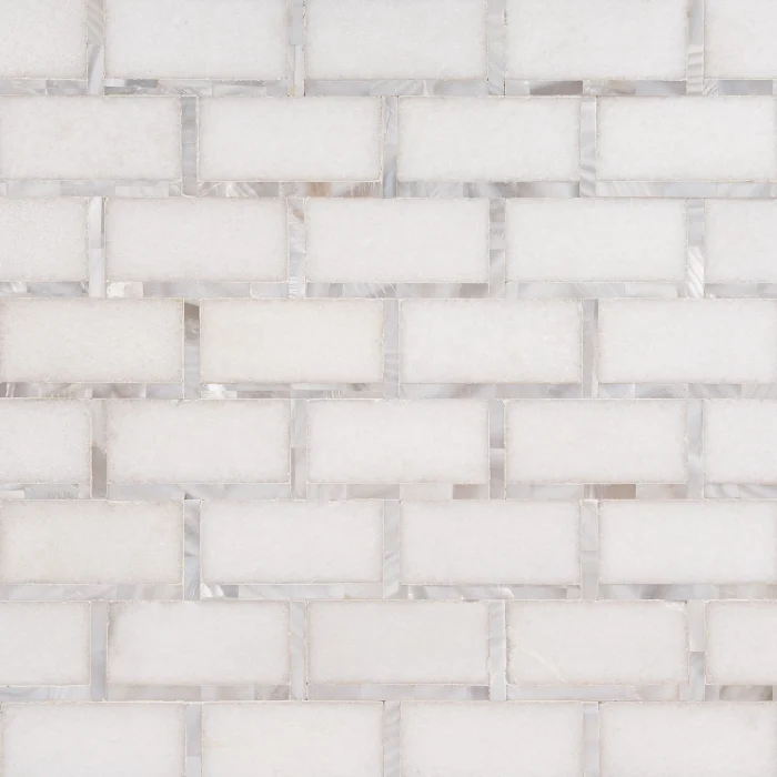 New York Brick White Thassos marble and white mother of pearl mosaic tile | The Mosaic Shop