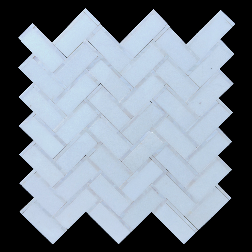 Paradise Herringbone Natural mother of pearl and thassos marble mosaic lot image showing natural variation | The Mosaic Shop