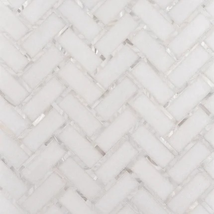 Paradise Warm 1x3 natural herringbone marble and mother of pearl mosaic tile | The Mosaic Shop