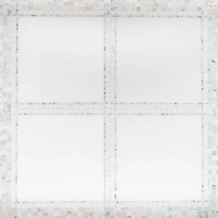 Provence Calacatta honed Thassos and polished Calacatta Gold broken joint marble mosaic tile | The Mosaic Shop