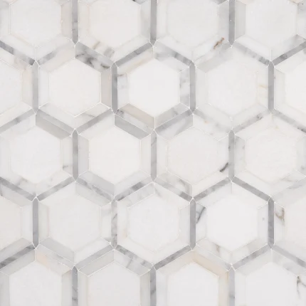 Savannah Hex Thassos Bianco Carrara and Calacatta Gold polished marble mosaic tile | The Mosaic Shop