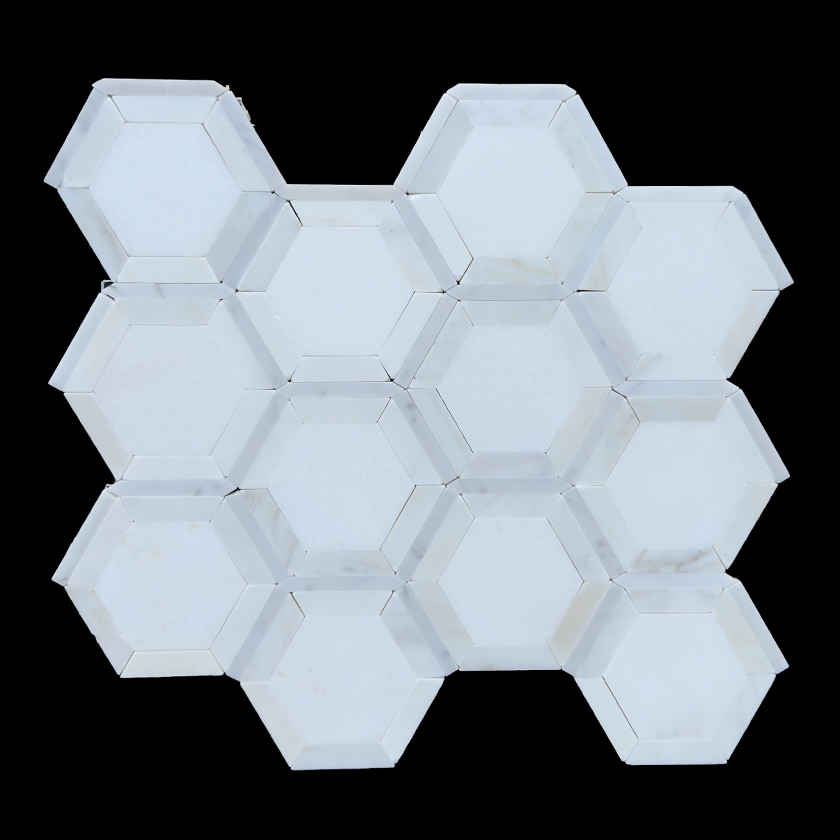 Savannah Hex thassos, carrara, calacatta gold marble mosaic lot image showing natural variation | The Mosaic Shop