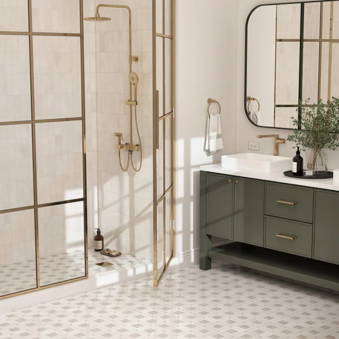Seabreeze Latea marble mosaic tile installed on a bathroom floor