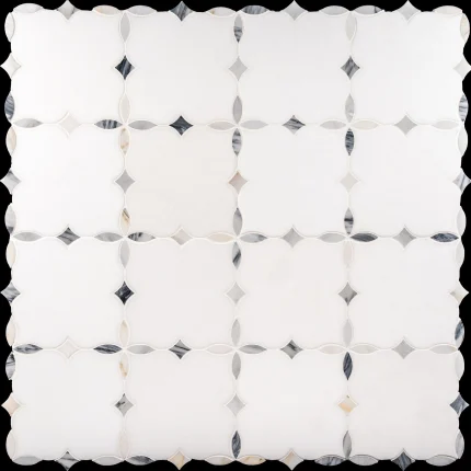 Sea Star Bluette Thassos and Calacatta Bluette polished floral marble mosaic tile | The Mosaic Shop