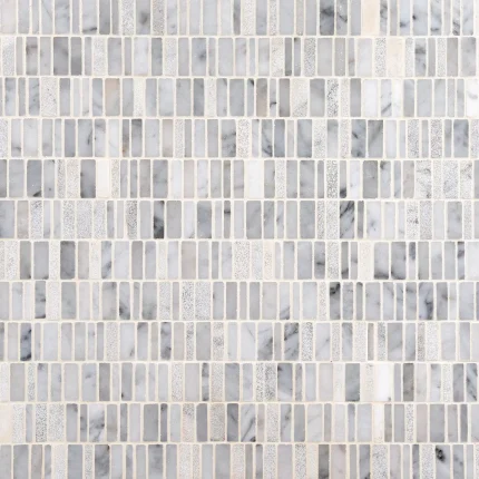 Studio Carrara Bianco Carrara mixed finish honed polished and leather broken joint mini brick marble mosaic tile | The Mosaic Shop