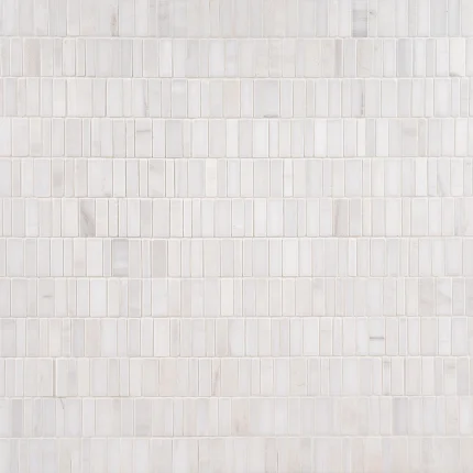 Studio Bianco Bianco Dolomite mixed finish honed polished and leather broken joint mini brick marble mosaic tile | The Mosaic Shop