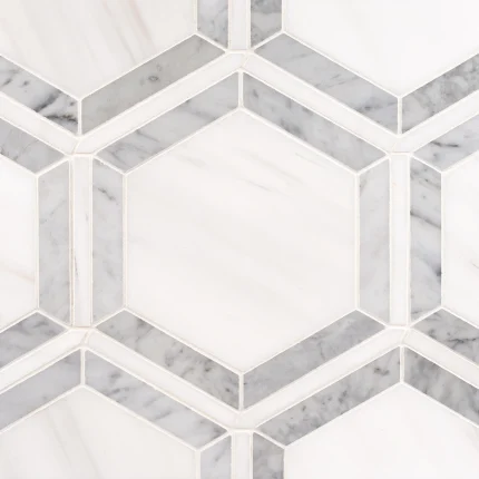 Sunrise Hex Bianco Dolomite and Carrara polished marble mosaic tile | The Mosaic Shop