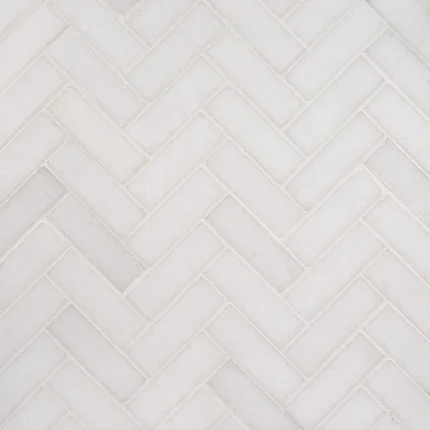 Thassos 1x3 polished herringbone marble mosaic tile | The Mosaic Shop